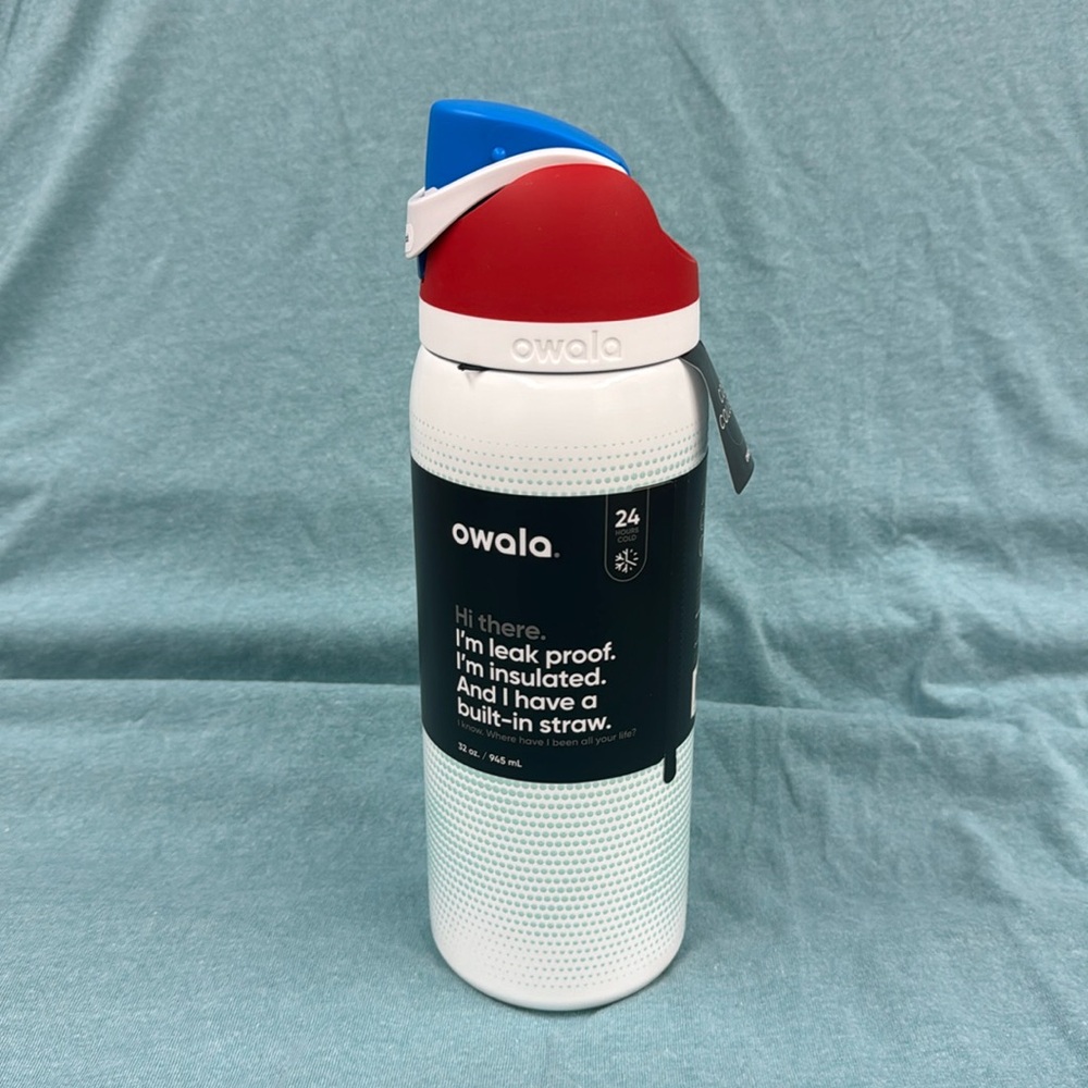 Owala, Glowing Neptune with Red, White, and Boom lid